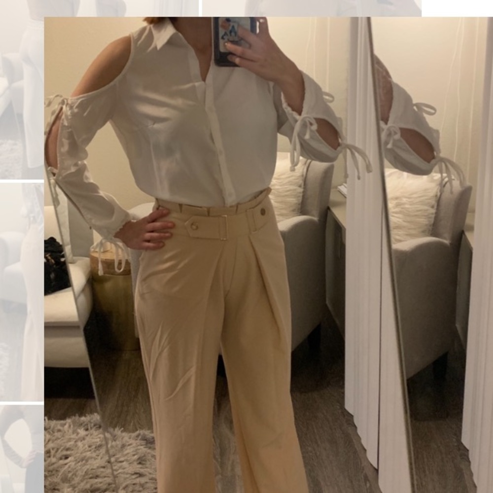 Fashion Nova White Button Down w Peakaboo Sleeve